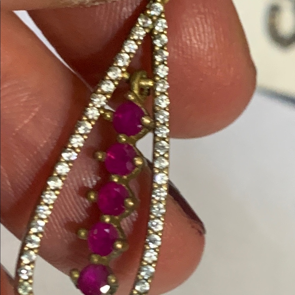 Elegant Gold Vermeil and Ruby Teardrop Diamanté Pendant mixed metal silver bail - Picture 4 of 12